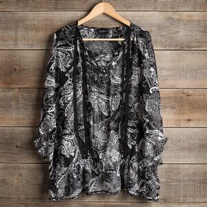 MAGGIE BARNES 3X 26/28W POLYESTER PRINT TOE NECK BLOUSE